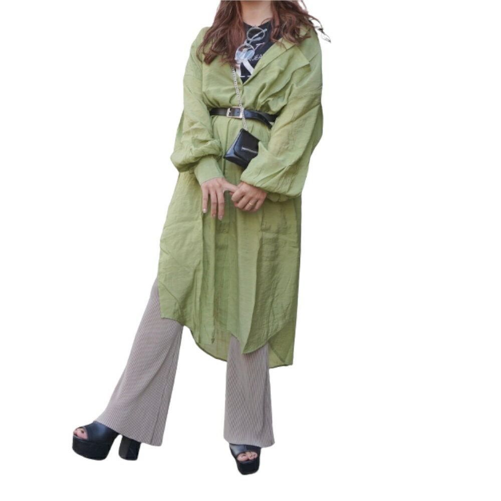 2way Sheer Long Shirts Onepiece (green tea) A.D.G レディース ファッション