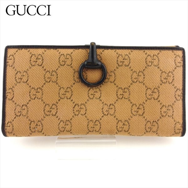 長財布 Wホック 財布 GGキャンバス レディース メンズ ベージュ ブラック 中古