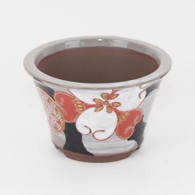 盆栽鉢 九谷焼 色華小紋 4号 幅12.5cm高さ7.8cm 陶器鉢 陶器 ミニ盆栽 ミニミニ 絵付け 山野草 植木鉢 丸反型鉢 盆栽妙