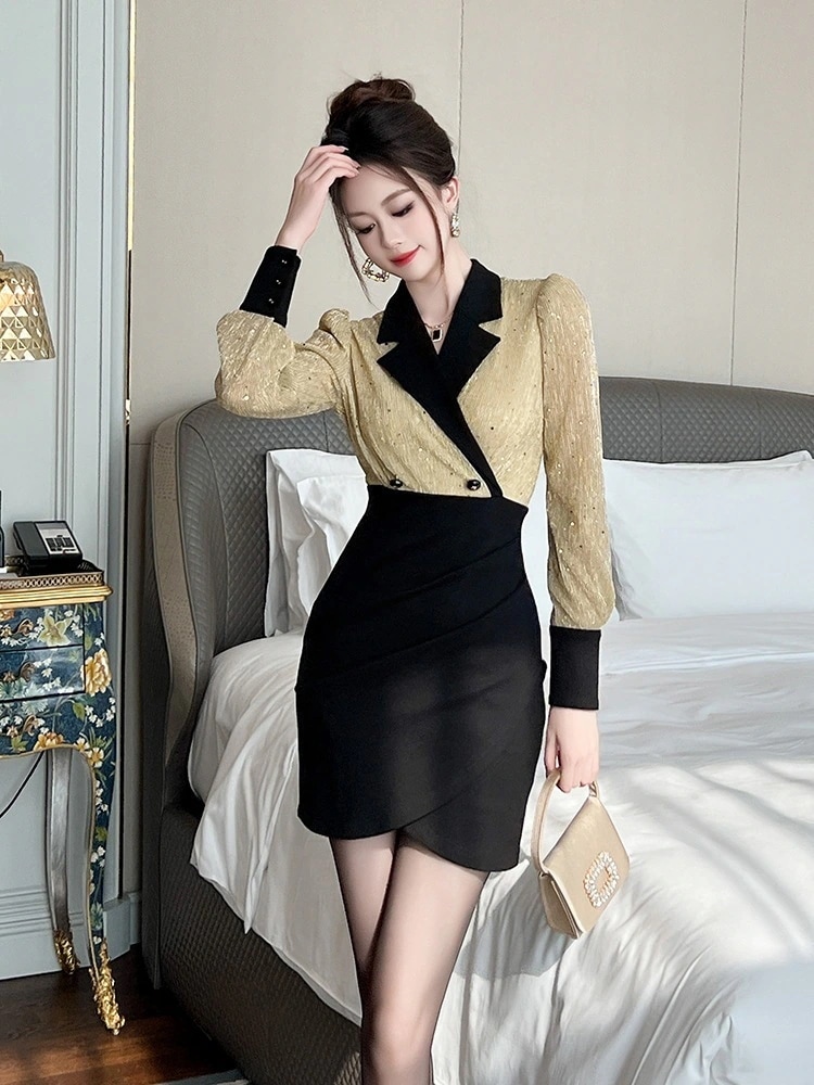 2025秋冬新品 スーツワンピース 通勤風 ドレス パーティー キャバ 大人 同窓会 披露宴 卒業式 結婚式 演奏会 ウェディング 二次会