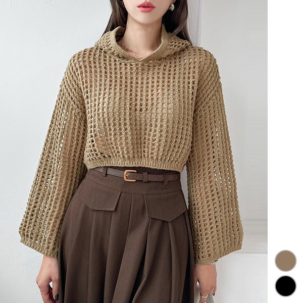 パーカー レディース ニット 透かし編み トップス 長袖 フード ゆったり ショート丈 クロップ カジュアル おしゃれ 春 秋 韓国 to27919