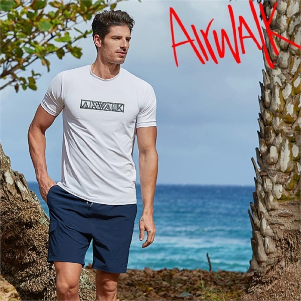 (エアワーク) エアワークサーフメンズラッシュガードセット半袖Tシャツ+トランク YAWE5065_WH+YAWE0917_NV/ビーチショーツフレッシュガードラッシュガード男性