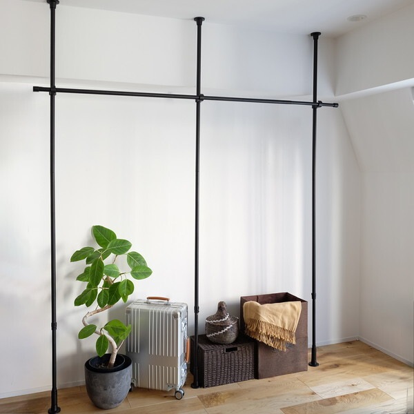 TOSO Naivis つっぱりハンガーセット一段 2.0m 中間サポートあり ブラック メーカー直送