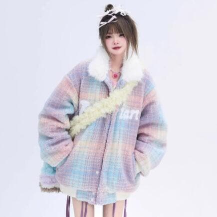 綿入れ女性のコート保温デザイン感カラーパッチワークゆったりラム毛綿入れ