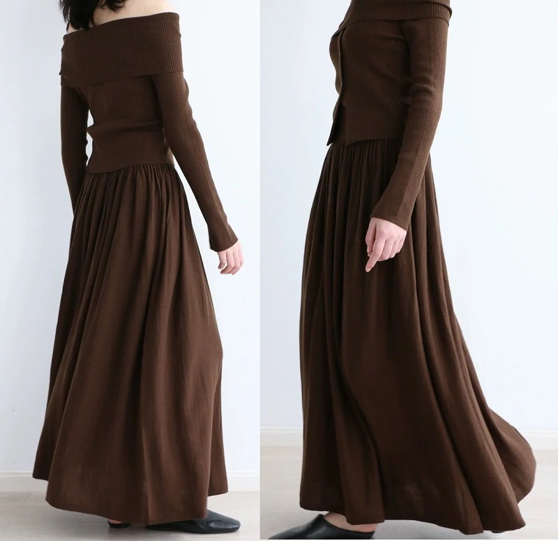レデイース服スカートロングスカートニットスカート2024春新作マキシ丈プリーツ通勤通学５カラー30%までに制限