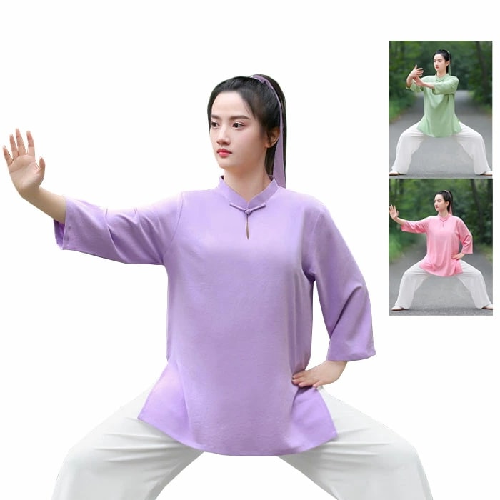 新入荷！太極拳服 レディース メンズ トップス パンツ 七分袖 上下セット 3色 立ち襟 太極拳ウェア 練功服 練習着 表演服 カンフー服 男女兼用 春 夏 秋 試合選択 団体お揃い ゆったり スポー