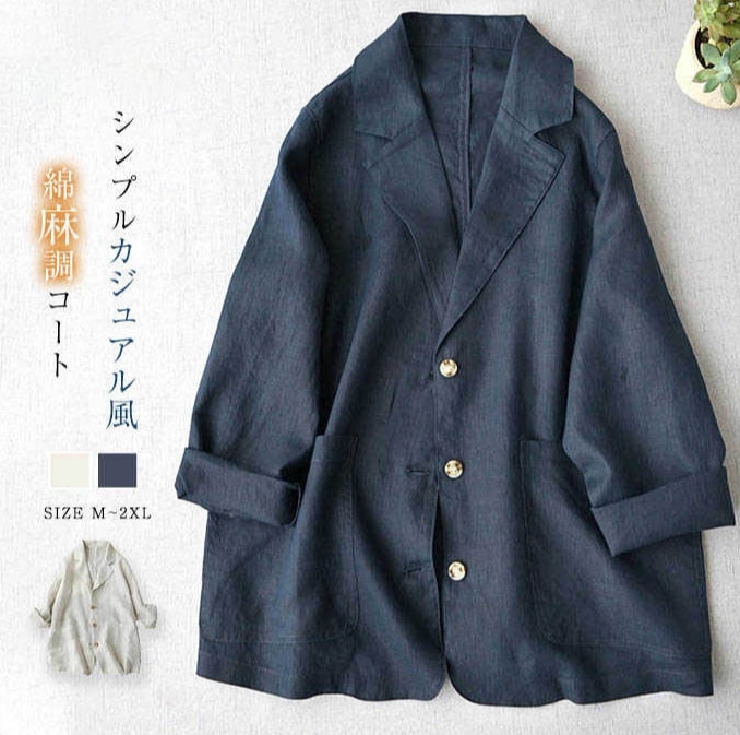 新しい綿とリネンのスーツの薄いジャケットの女性秋のゆったりした女性の服シンプルなカジュアル万能リネントップ303