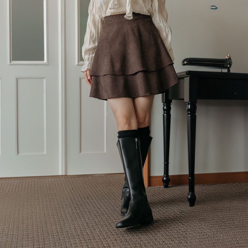 セロンコーデュロイフレアカンカンバンディングミニスカートミディアムスカート