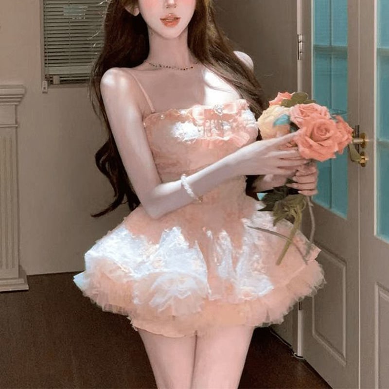 フレンチ風 甘い お嬢様 ピュア欲 風 サロペットワンピース 夏
