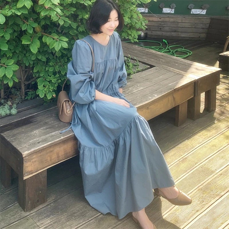 春夏 ファッション オールマッチ 着痩せ 大きいサイズ 長袖 クルーネック 日焼け止め 膝丈 ワンピースXFZ26