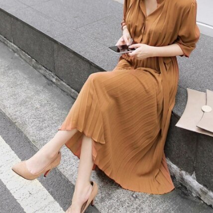 4色 ワンピース 長袖 春夏 きれいめ ロング シャツワンピース aライン Aライン フレア ロング ロング丈 マキシ マキシ丈 9分丈 アンクル丈 不規則丈 七分袖 ぽわん袖 フレア セミフレア 黒