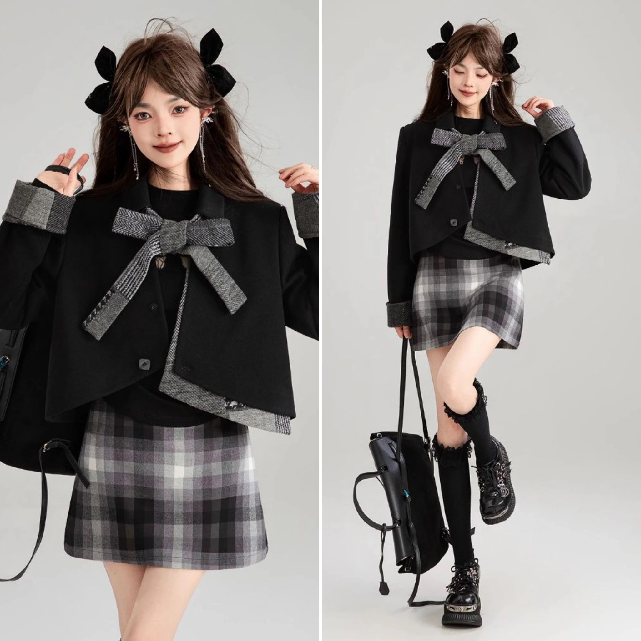 リボン けいたい ショート丈のコート 冬 雰囲気 2点セット