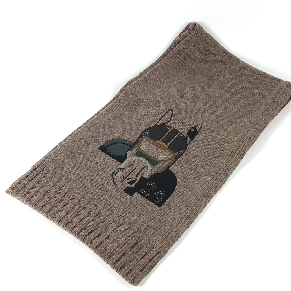 マフラー H393972T 03 クォーターバッシュ レザーパッチ 2023秋冬コレクション カシミヤ エトゥープ ブラウン