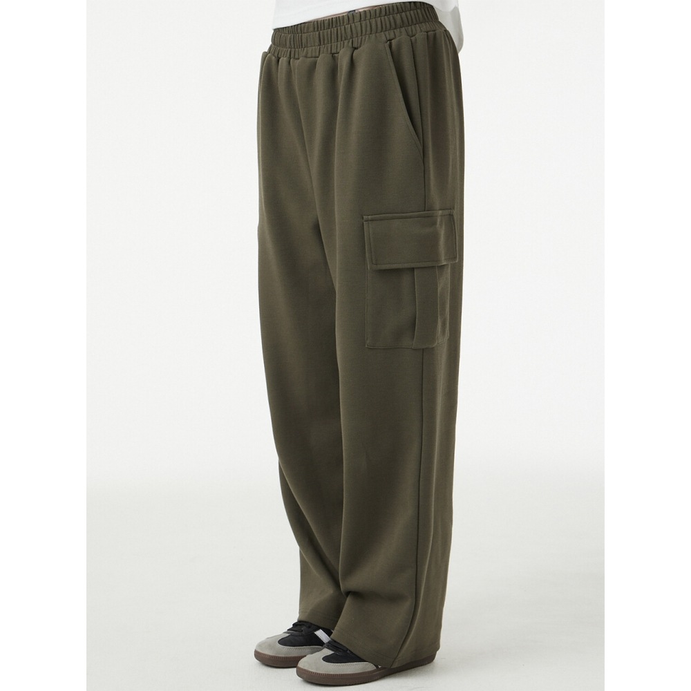 URBANAGE ワンタックワイドカーゴスウェットパンツカーキ