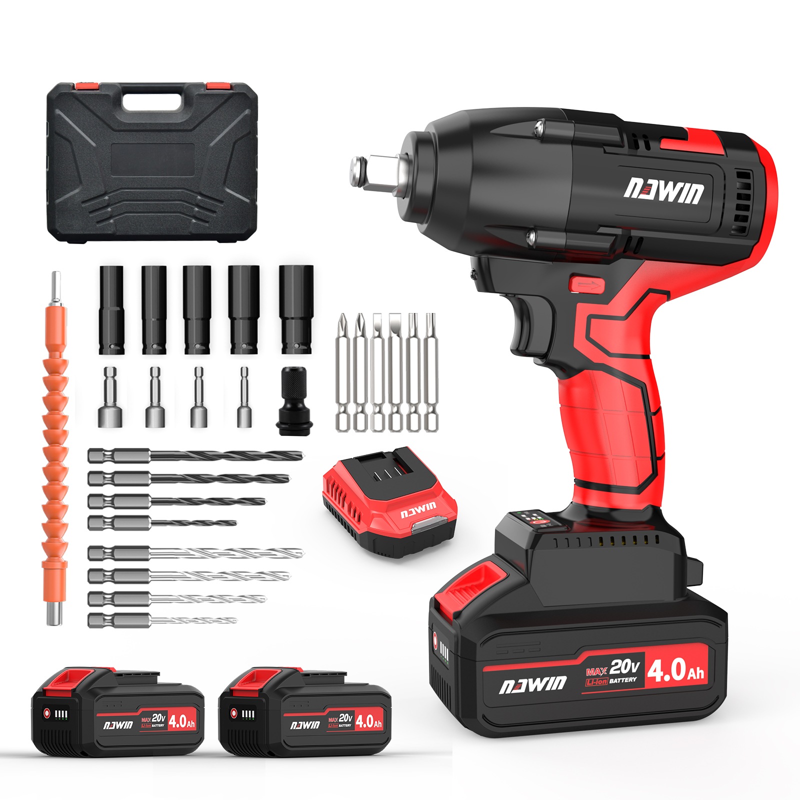 20V充電式インパクトレンチ 電動インパクトレンチ 最大トルク 600Nm バッテリー2個 コードレス ブラシレスモーター ボルトの締付緩め ホイール交換 無段変速 高輝度LED照明 豊富な付属品