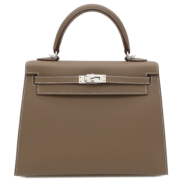 エルメス HERMES 2WAYバッグ ケリー25 外縫い ヴォーエプソン エトゥープ シルバー金具 新品 未使用 グレージュ ショルダー B刻印（2023年製） 【箱】【中古】