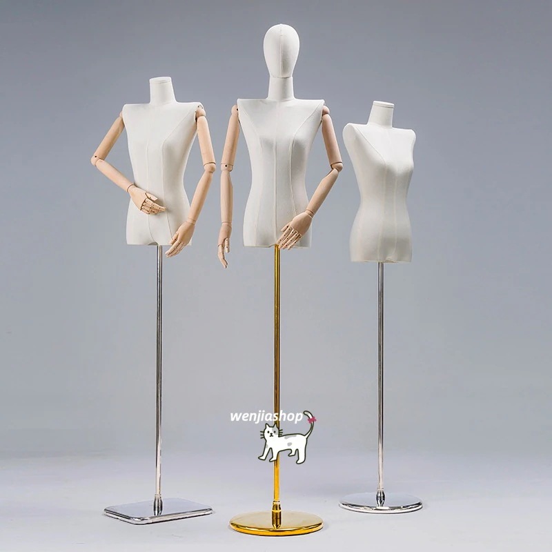 トルソー マネキン レディース 直角肩 韓国風 四輪移動便利 アーム付き 頭付き 腕 大人 モデル道具 ショーウインドー おしゃれ ドール 女性 裁縫 手芸 高さ調整 白 ベージュ 綿/麻表生地