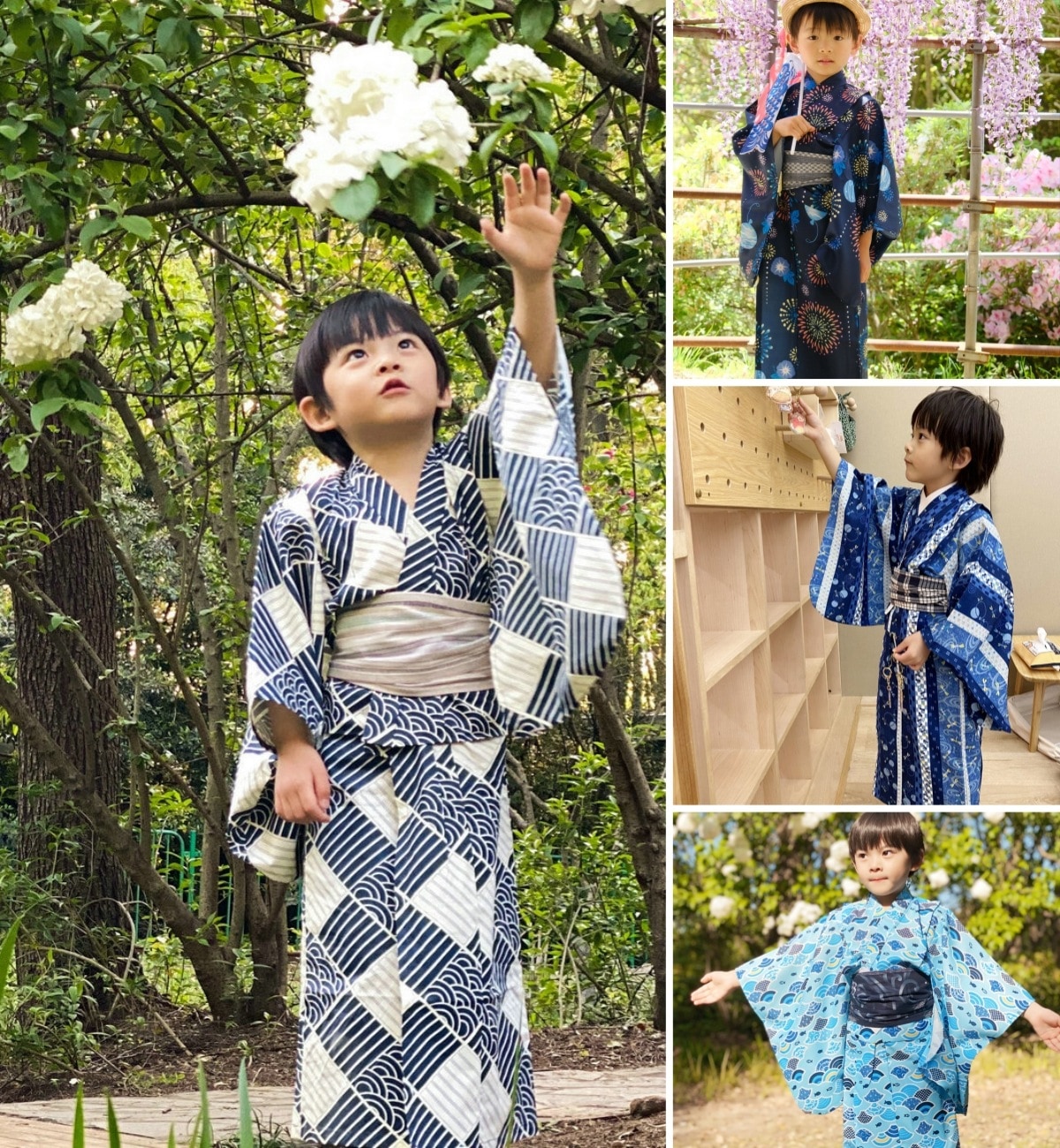 男の子振袖 フォーマル着物 防シワ 和風 花火大会 波 子供服 ローブ 浴衣