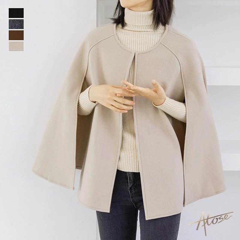 【秦】【2点購入で150OFF】【短納期】アーム スリット ポンチョ ジャケット ショート アウター 長袖 スリット 大人 きれいめ 上品 秋冬 長袖 レディース ケープコート 春アウター 春コート