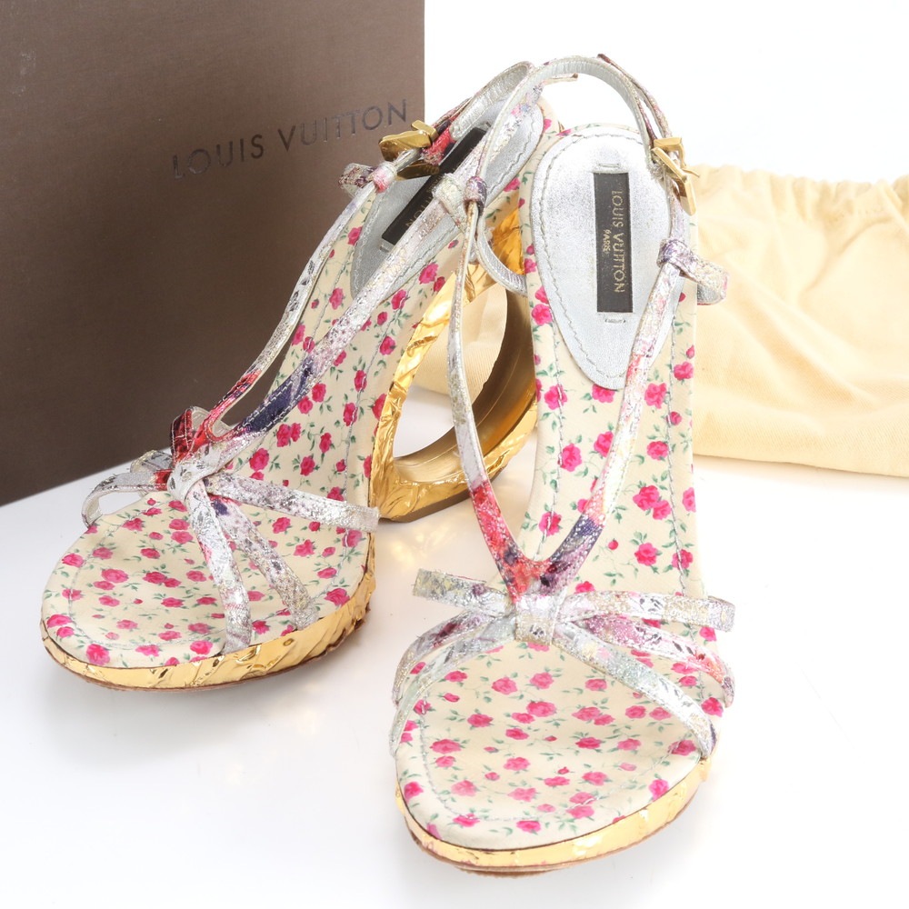 美品 ストラップ サンダル ヒール 靴 シューズ ミュール サンダル ローファー スニーカー ゴールド レディース RWM DN30-3 中古