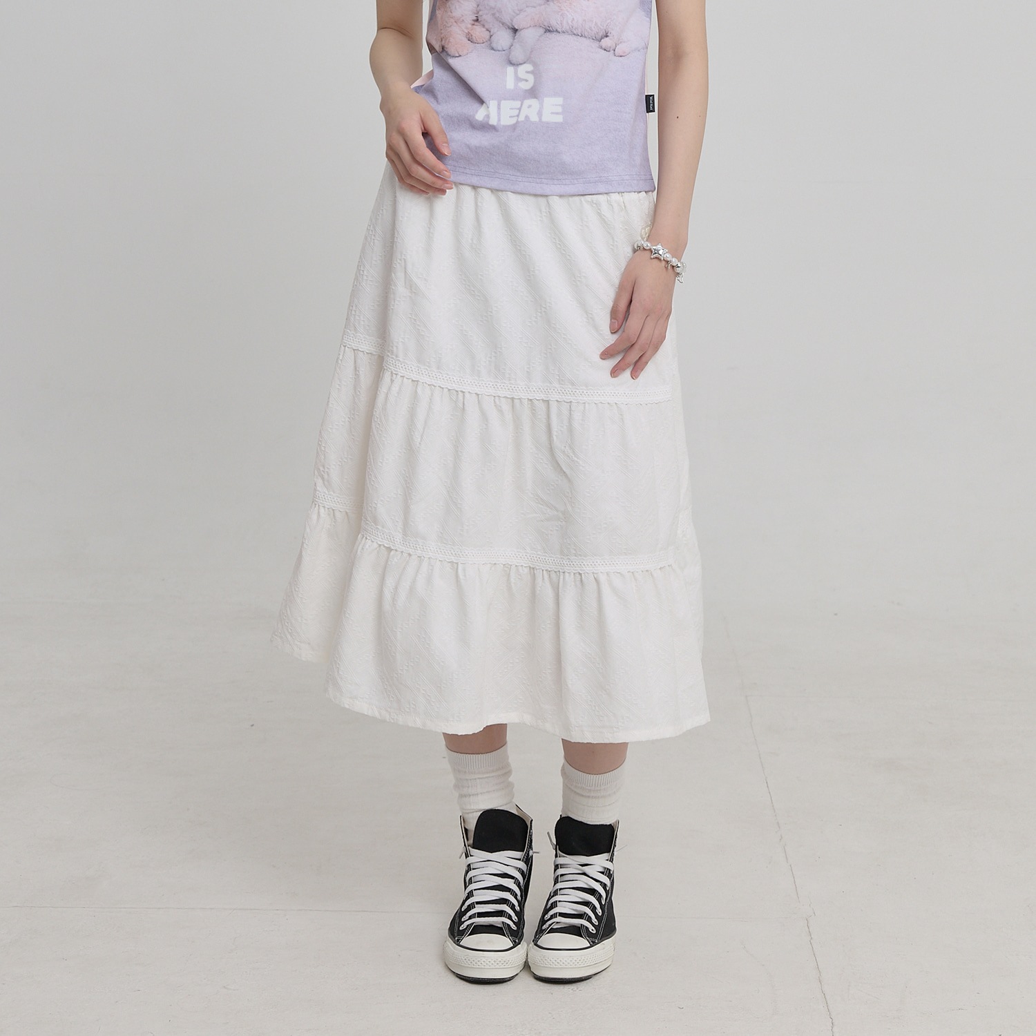 Lace Flare Midi Skirt IVORY