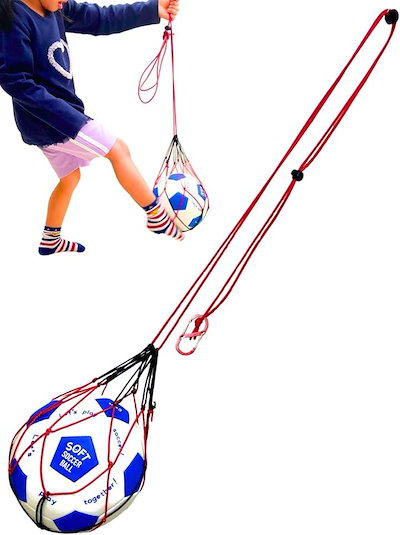 他サイト： Okima サッカーボール ネット 入れ 基礎練習もできる多機能ネット ボール収納 4号 5号 基礎技術 リフティング 肩掛け カラビナ付き(レッド(1個入り))の商品画像