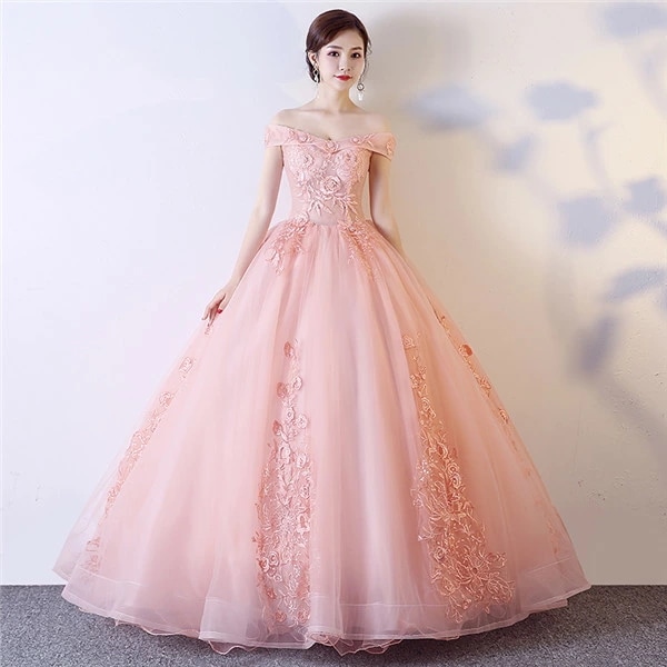 カラードレス 花嫁 ウエディングドレス ロングドレス 演奏会 オフショルダー ピアノ 発表会 披露宴 二次会 成人式 忘年会 大人 ステージ 衣装 大きいサイズ 舞台 コンサート 結婚式 ピンク XS