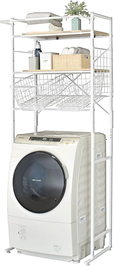 棚付きランドリーラック LSH-500W バスケットタイプ (ホワイト)