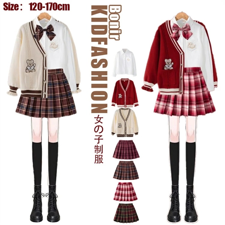 6タイプ！卒業式 七五三 入学式 スーツ 女の子 チェック柄 フォーマル スーツ スカート 女の子 カーディガン プリーツスカート ベージュ レッド フォーマルスーツ キッズ オシャレ お受験 面接