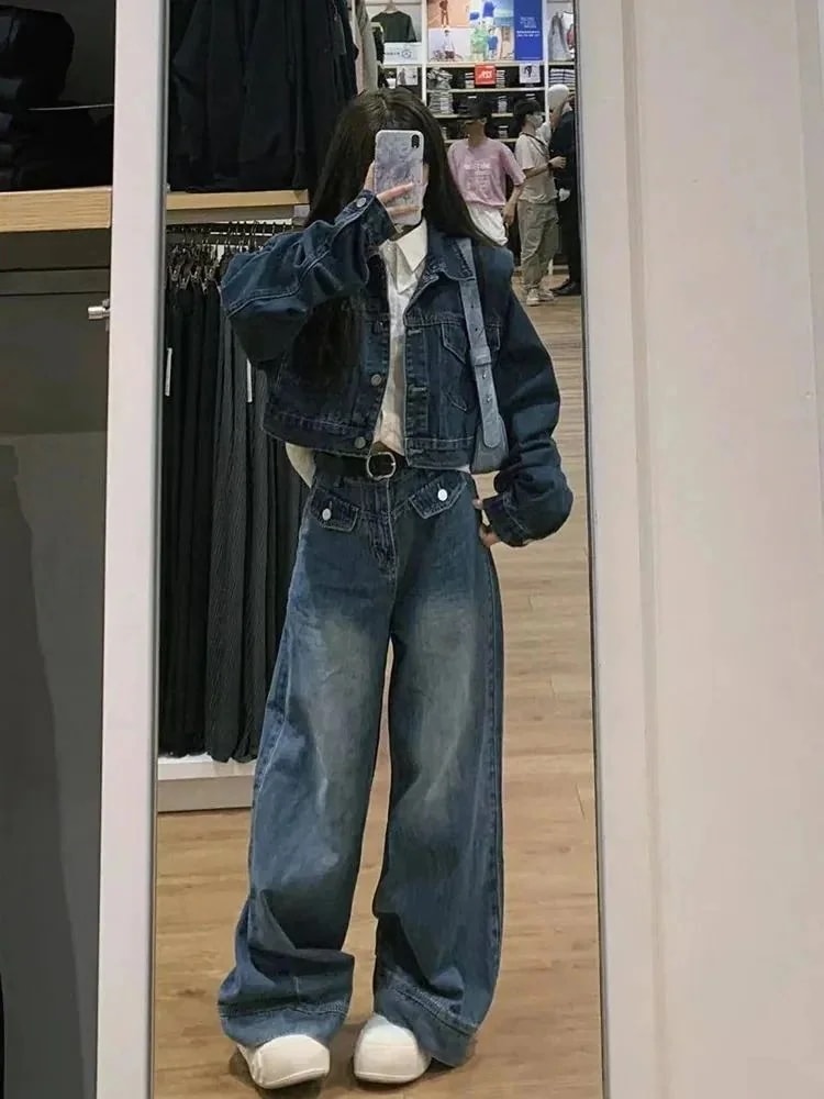 デニムスーツ 新作ファッション レトロ レディーススーツ デニムジャケット ズボン 2点セット