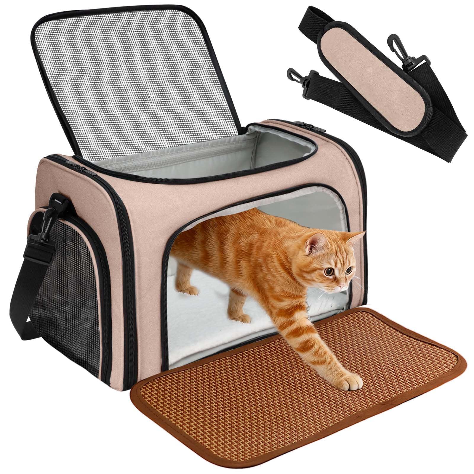 DSDCDJ ペット キャリーバッグ 犬猫用リュック 折りたたみ 犬キャリーバッグ 手提げキャリーバッグ ベルト脱着可 通気性 臭気がない メッシュ窓 広々空間 お出かけ 旅行 通院 災害避難用 キャ