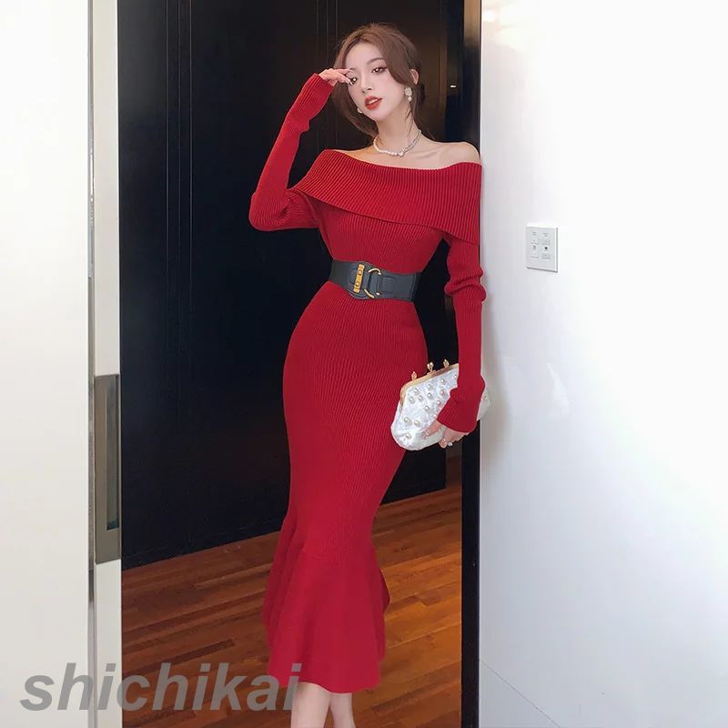 きれいめ ワンピース 新品入 オフィスカジュアルワンピース THOM バイカラー マーメイドラインワンピース OLワンピース 秋新作 膝丈ワンピース WILLS 可愛い エレガント ニットワンピース