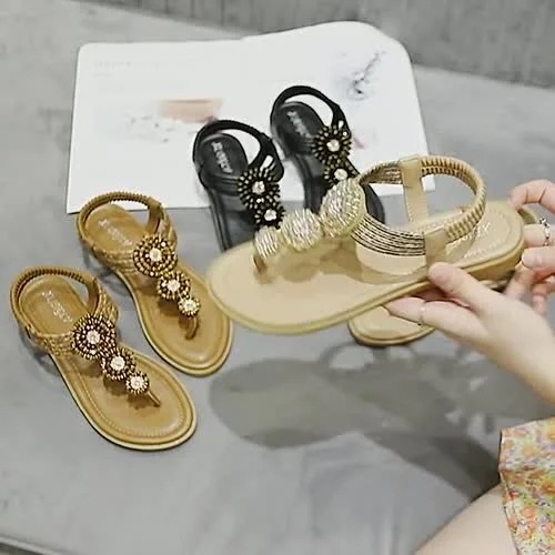 ビーチサンダルボヘミアンスタイル　ぺたんこサンダルレディース旅行ストラップサンダルWWLT32