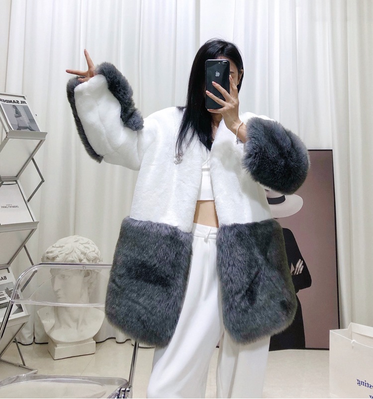 バイカラーファーコート ファーコート 毛皮コート ノーカラーコート Vネック ファー コート ジャケット アウター 毛皮 冬 ゴージャス a3820