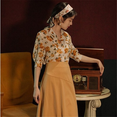 【送料無料】レディース セットアップ ブラウス スカート 2点セット 花柄 フローラル