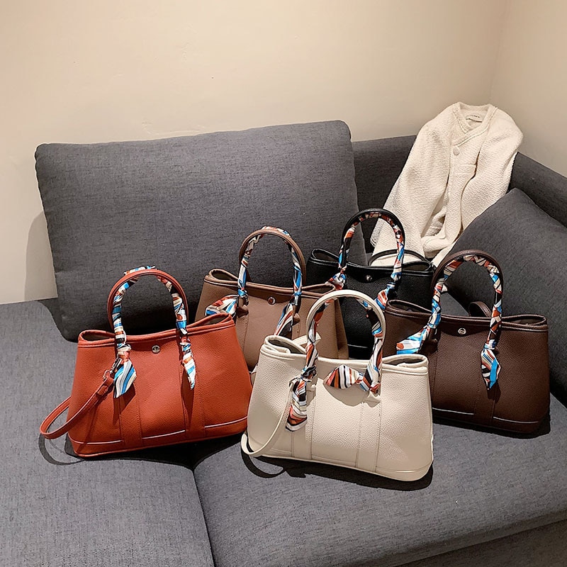 スカーフ ショルダー トートバッグ 2way ハンドバッグ 無地 フェイクレザー パーティースタイル ホームパーティーアイテム オフィススタイル エレガントスタイル カジュアルスタイル