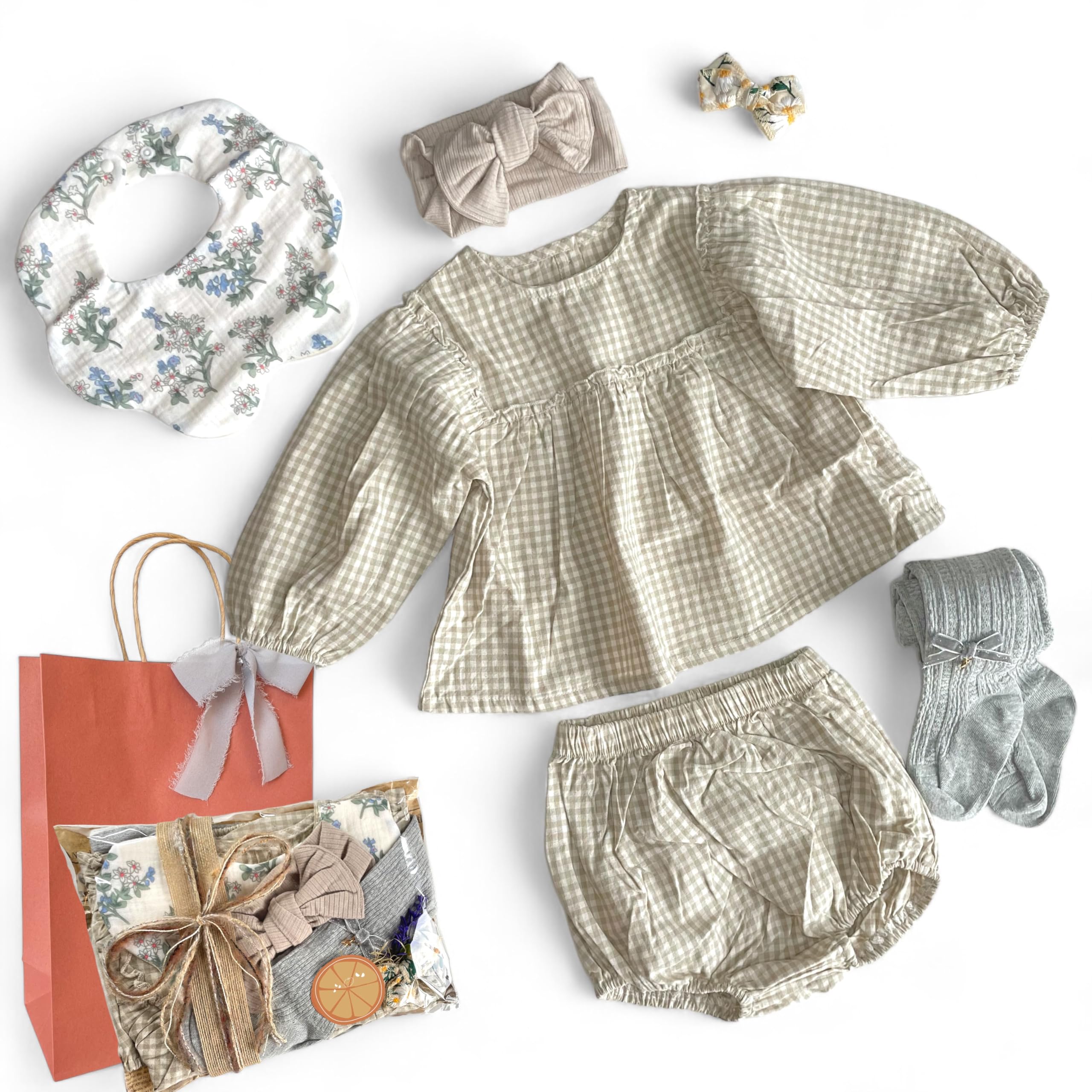 [mic.an] ミックアン ベビー服 セットアップ 出産祝い 女の子 赤ちゃん プレゼント ギフト ラッピング済み オリジナル手提げ袋付き (beige, 80)