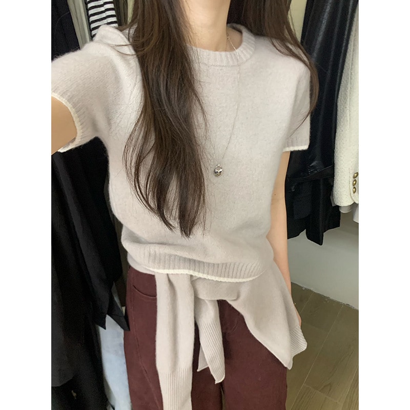 秋物ウールカラーブロックショール半袖セーター2点セット 女性用 A4401