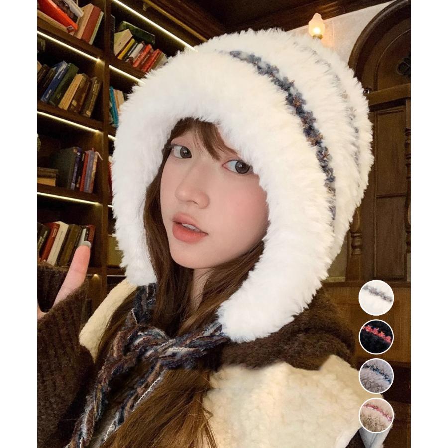 暖かいニット帽ファーキャップもこもこ帽子