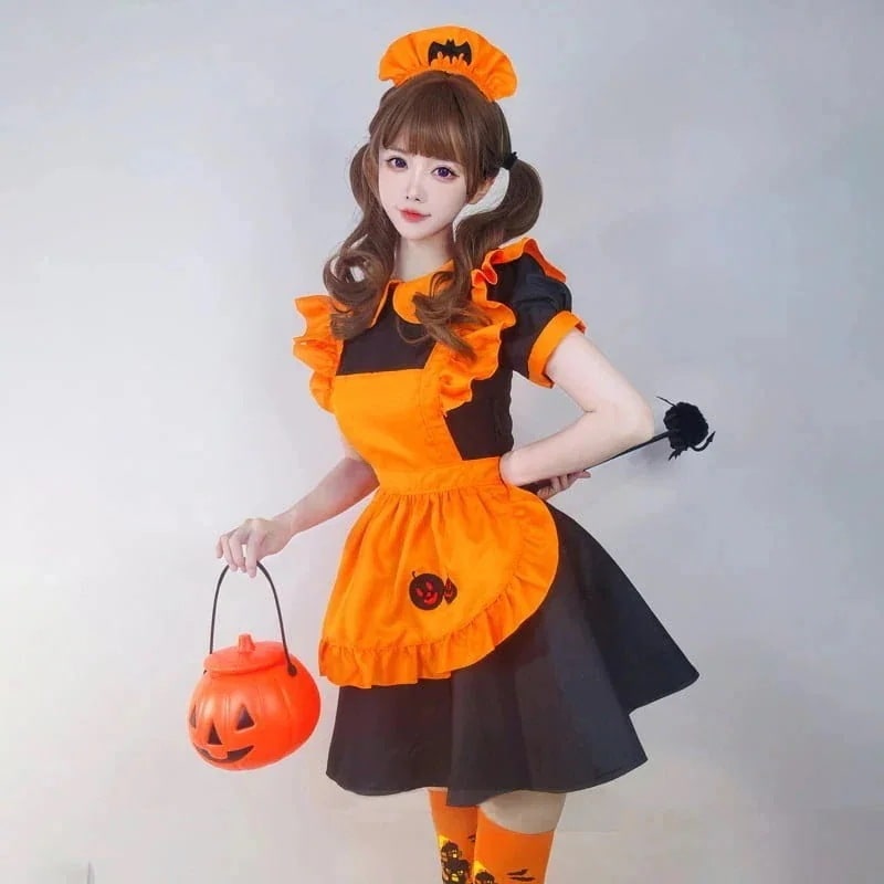 ハロウィン 今年 短纳期 大きいサイズ コスプレ メイド かぼちゃ ワンピース