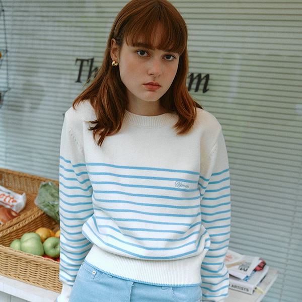 SMALL LOGO STRIPE KNIT BLUE
