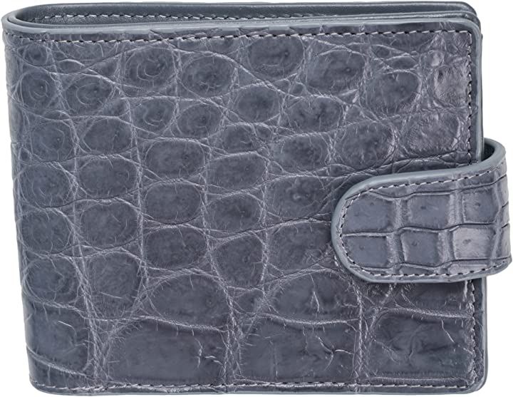 クロコダイル 2つ折り 財布 スナップ付き ミニ財布( Gray)