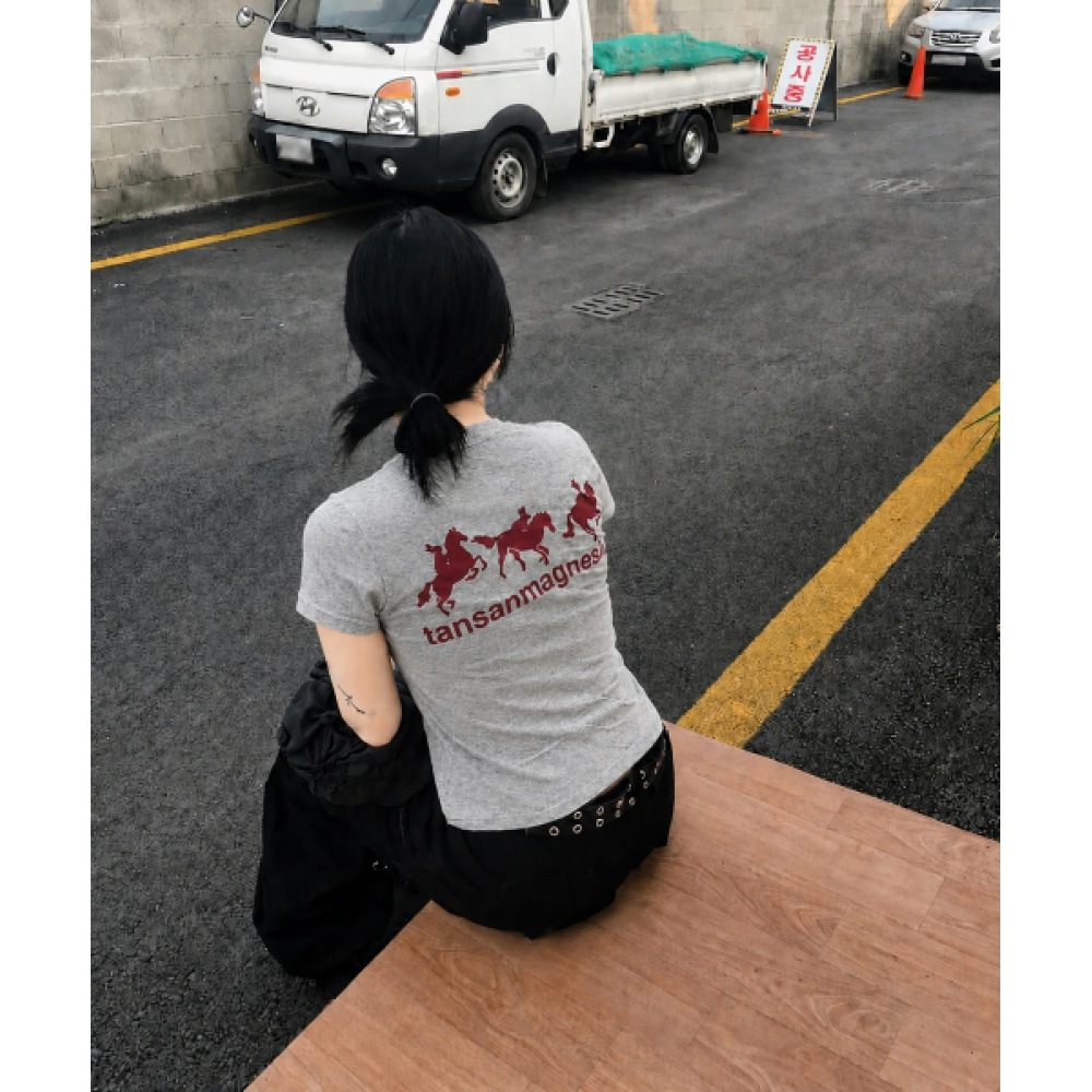 タンサンマジネシウムホースラビット Tシャツ (グレー/レッド)