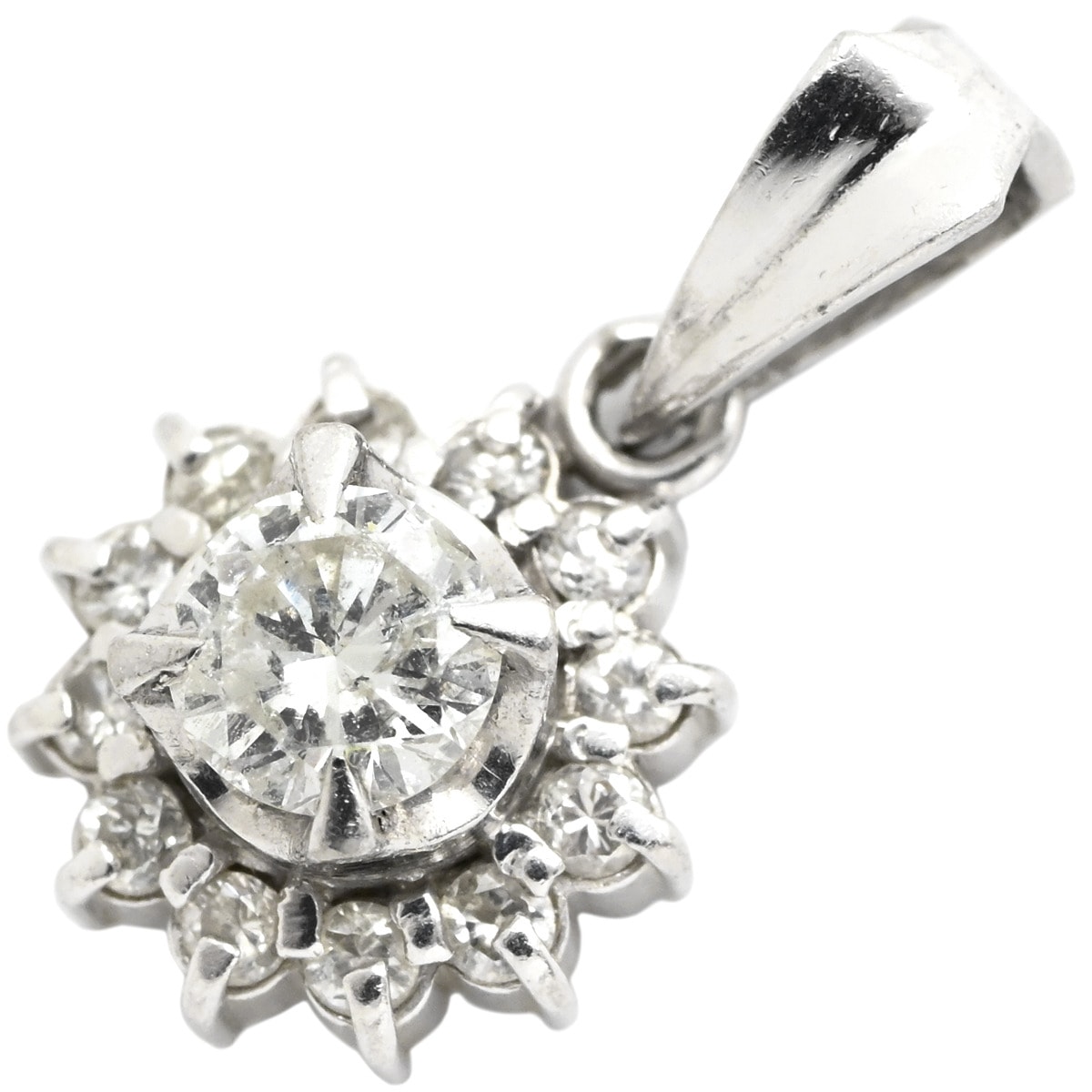 ペンダントトップ プラチナシルバー プラチナム ペンダントヘッド センターダイヤ パヴェ メレダイヤ フラワーモチーフ 【中古】