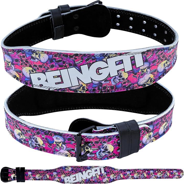 BEINGFIT トレーニングベルト パワーベルト 筋トレ用 高耐久 ユニークデザイン 4色展開 3サイズ リフティングベルト 腹圧ベルト トレーニングギア スクワット(スカル, S)