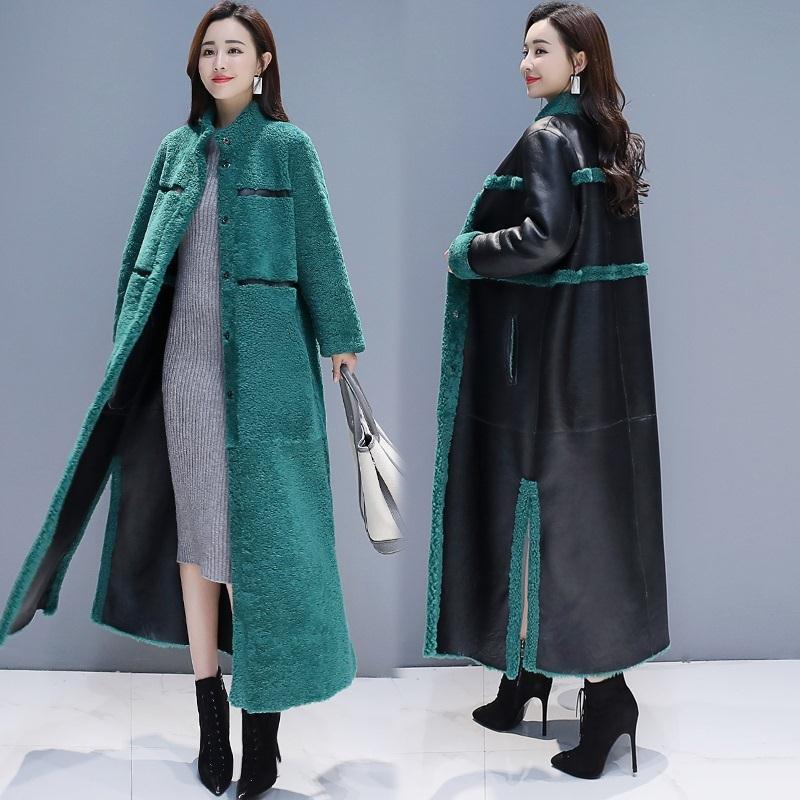 2024冬新品 リバーシブル ラムズウール ドッキング レザー ロングコート 両面着られる ファー 人工フリース ステッチ ボア 華やか暖かい 保温 レディース コート アウター ジャケット メガ割3