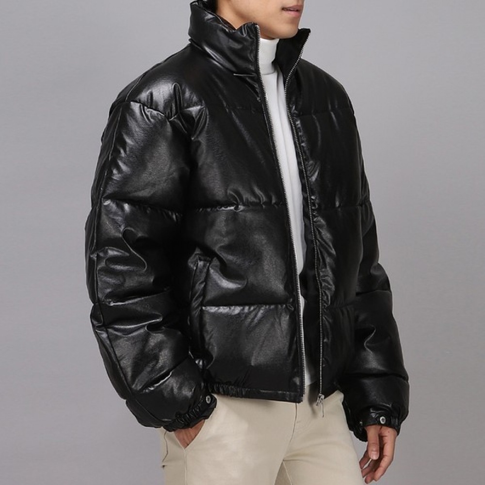 (ジュアンス) オーバーフィットハイネックレザーショートパッド入りジャンパー DRPD7167