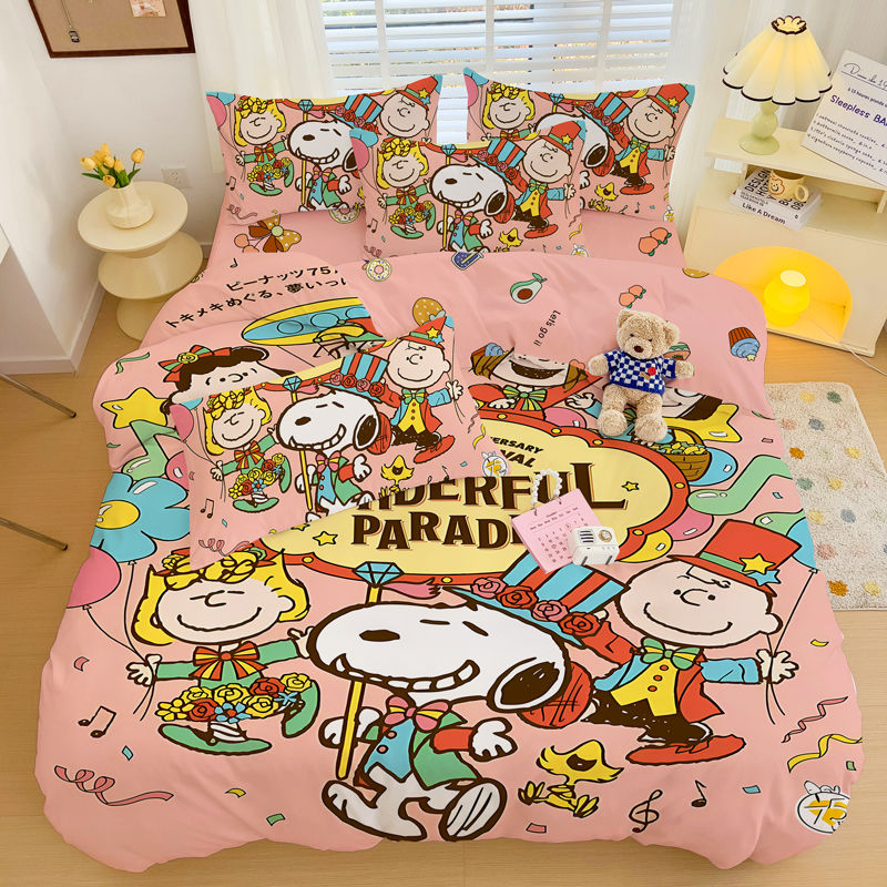 スヌーピー4点セット子供アニメかわいい純綿シーツ布団カバー学生寮3点セット寝具