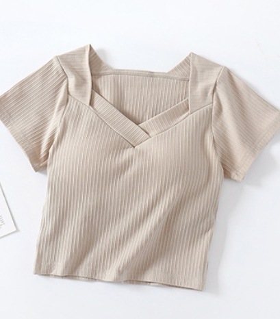 トップス デート モテアイテム Tシャツ 半袖 Vネック スリム タイト リブニット コットン 可愛い きれいめ 上品 おしゃれ かっこいい 可愛い ラブリー キュート ガーリー クール