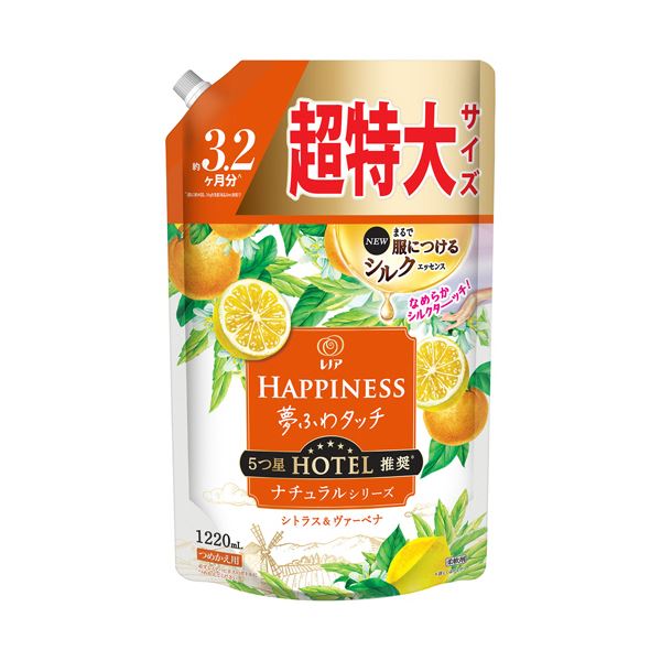 （まとめ） P＆Gレノアハピネス 夢ふわタッチ シトラス＆ヴァーベナの香り つめかえ用 超特大サイズ 1220mL 1パック (×5セット)